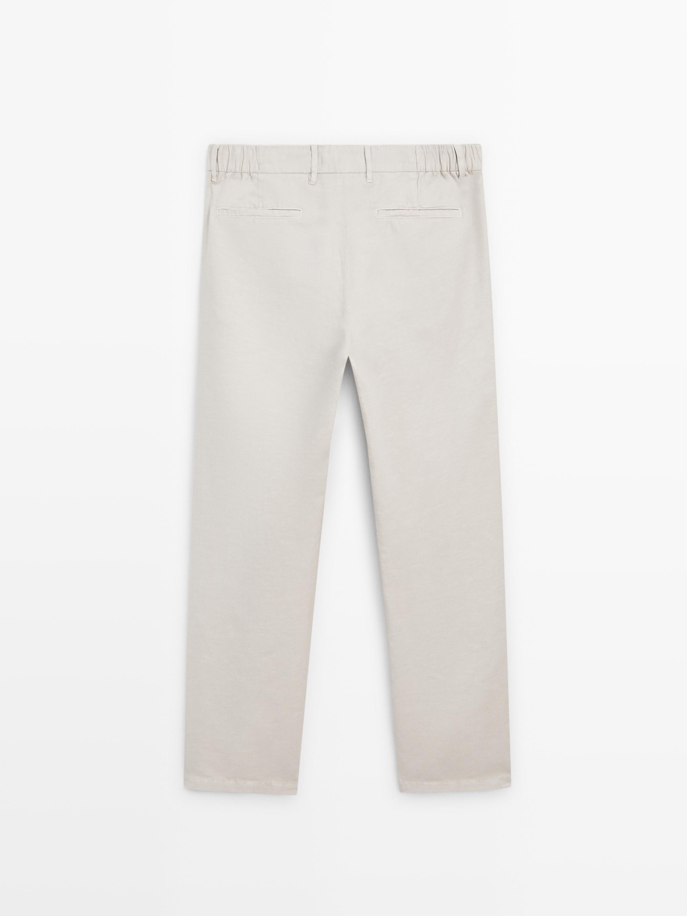 Linen blend tapered fit trousers